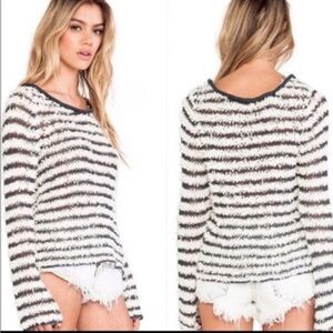 Free People Downy Striped Shaggy Pullover Sweater Size XS